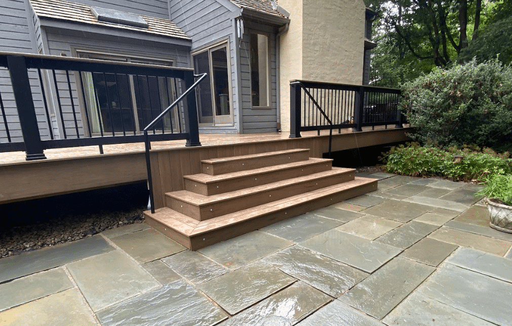 TimberTech deck with deck railing and steps - TimberTech Decking by AZEK warranty