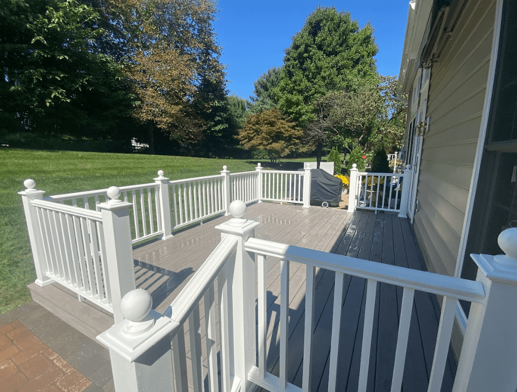 custom deck with white deck railing - Deck railing contractors near me Southern Chester County, PA and New Castle County, DE