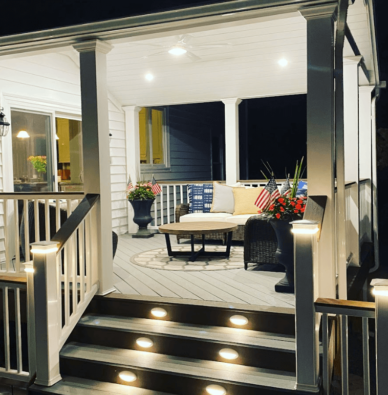 covered deck with deck lighting - deck lighting contractors near me in Southern Chester County, PA and New Castle County, DE